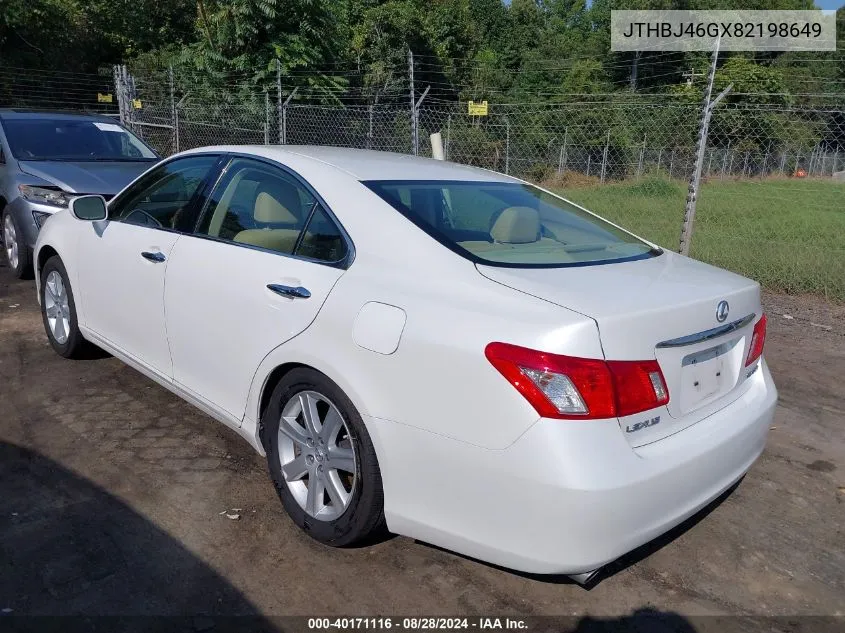 2008 Lexus Es 350 VIN: JTHBJ46GX82198649 Lot: 40171116