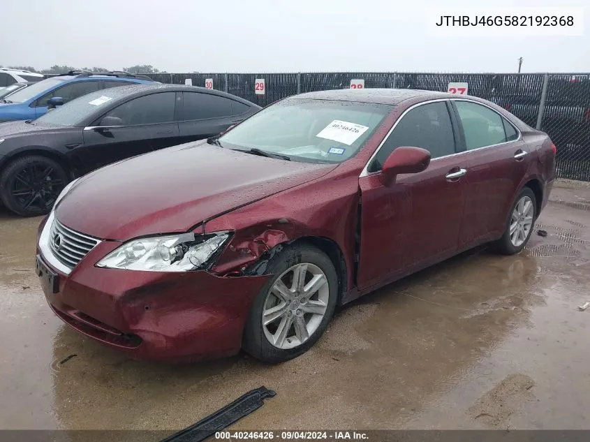 2008 Lexus Es 350 350 VIN: JTHBJ46G582192368 Lot: 40246426