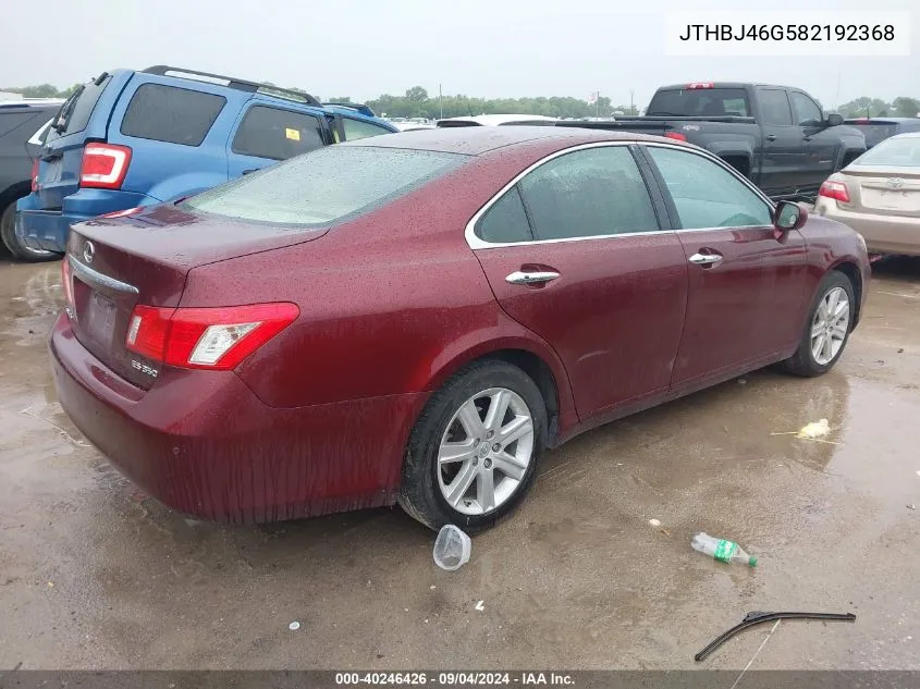 2008 Lexus Es 350 350 VIN: JTHBJ46G582192368 Lot: 40246426