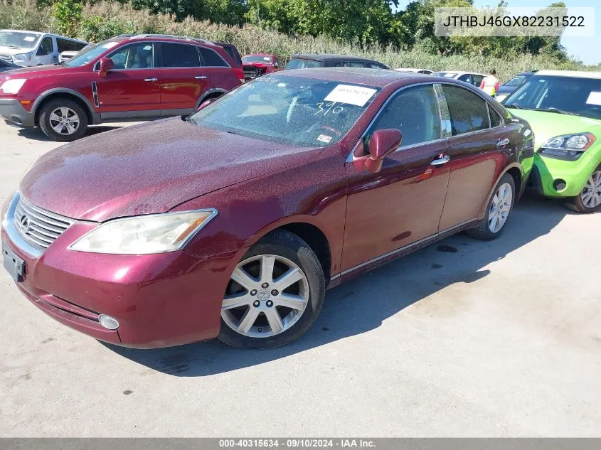 2008 Lexus Es 350 VIN: JTHBJ46GX82231522 Lot: 40315634