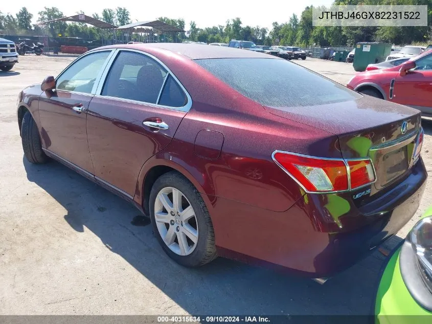 2008 Lexus Es 350 VIN: JTHBJ46GX82231522 Lot: 40315634