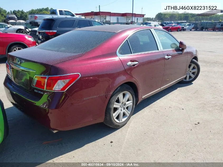 2008 Lexus Es 350 VIN: JTHBJ46GX82231522 Lot: 40315634