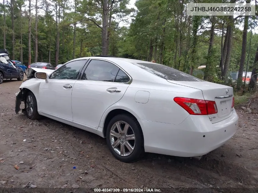 2008 Lexus Es 350 VIN: JTHBJ46G882242258 Lot: 40347309