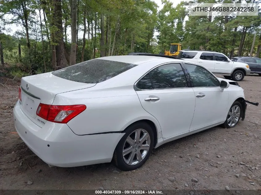 2008 Lexus Es 350 VIN: JTHBJ46G882242258 Lot: 40347309