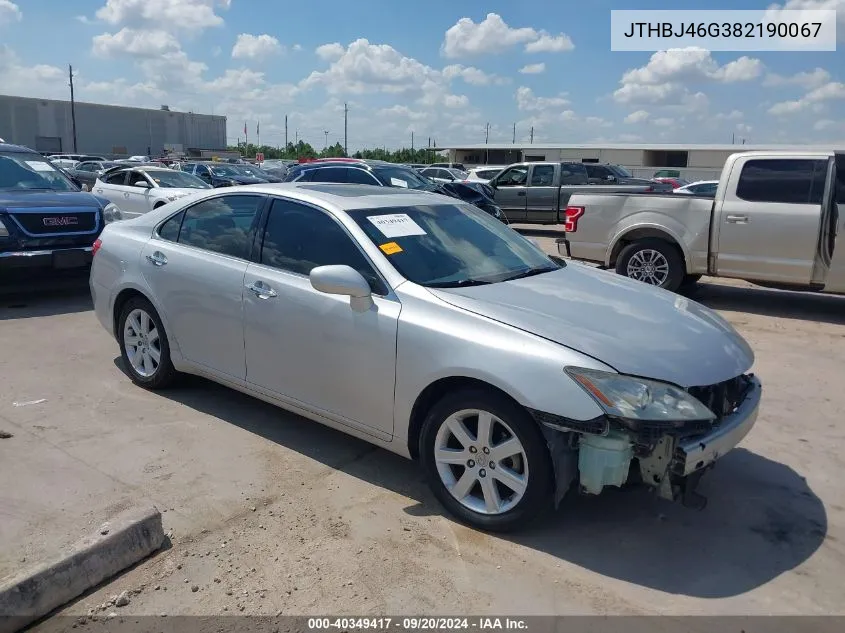 2008 Lexus Es 350 VIN: JTHBJ46G382190067 Lot: 40349417