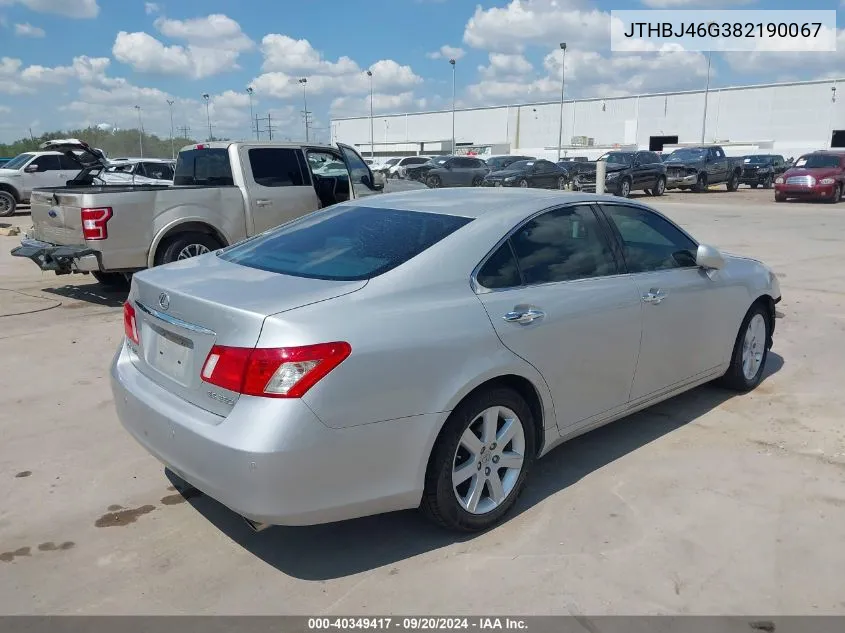 2008 Lexus Es 350 VIN: JTHBJ46G382190067 Lot: 40349417