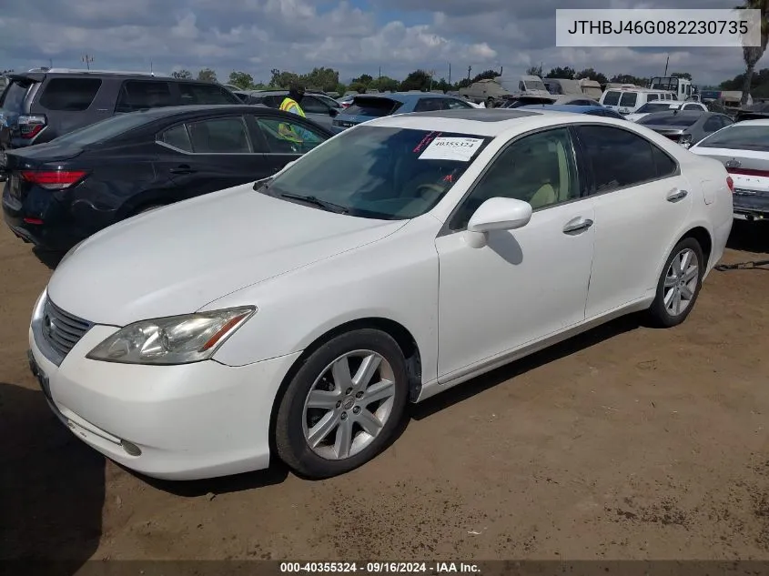 2008 Lexus Es 350 350 VIN: JTHBJ46G082230735 Lot: 40355324