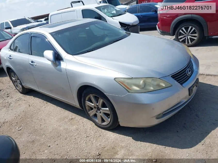 2008 Lexus Es 350 VIN: JTHBJ46G182216701 Lot: 40361935