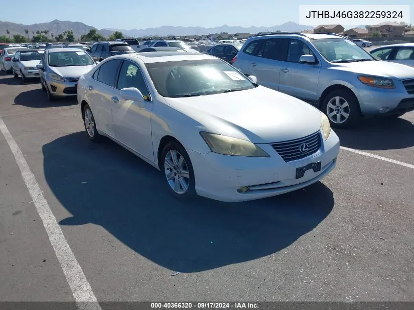 2008 Lexus Es 350 VIN: JTHBJ46G382259324 Lot: 40366320