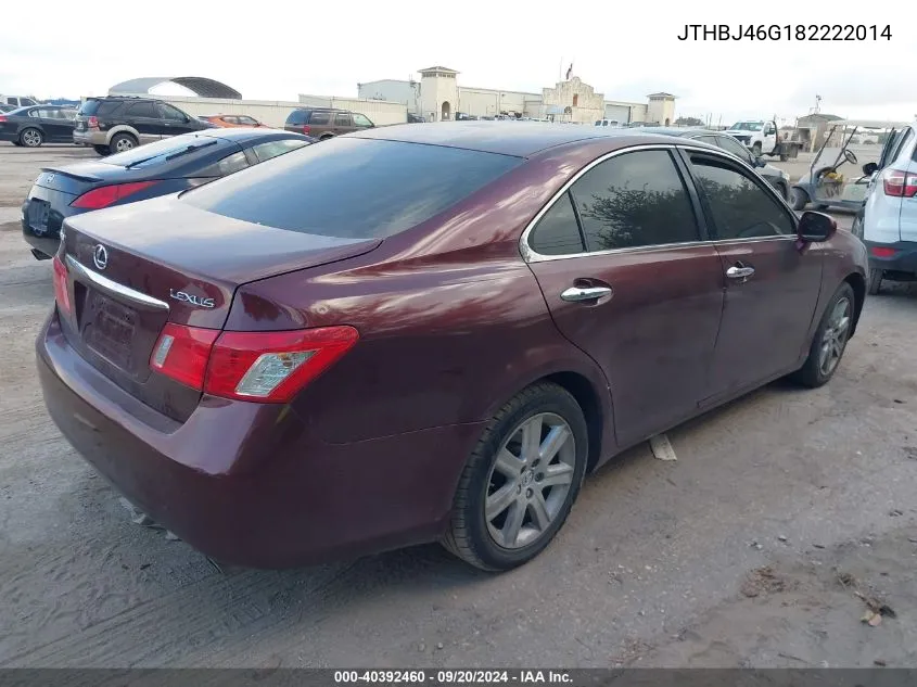 2008 Lexus Es 350 VIN: JTHBJ46G182222014 Lot: 40392460