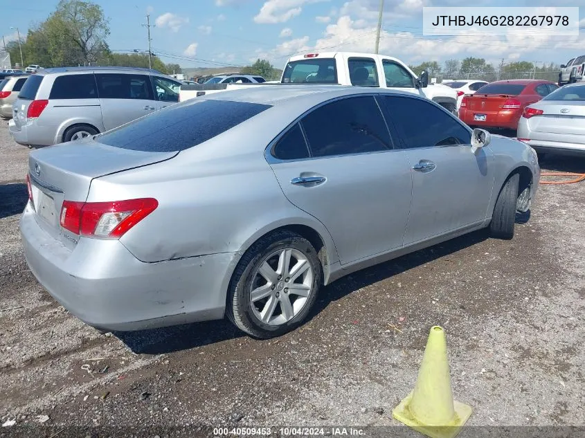 2008 Lexus Es 350 VIN: JTHBJ46G282267978 Lot: 40509453