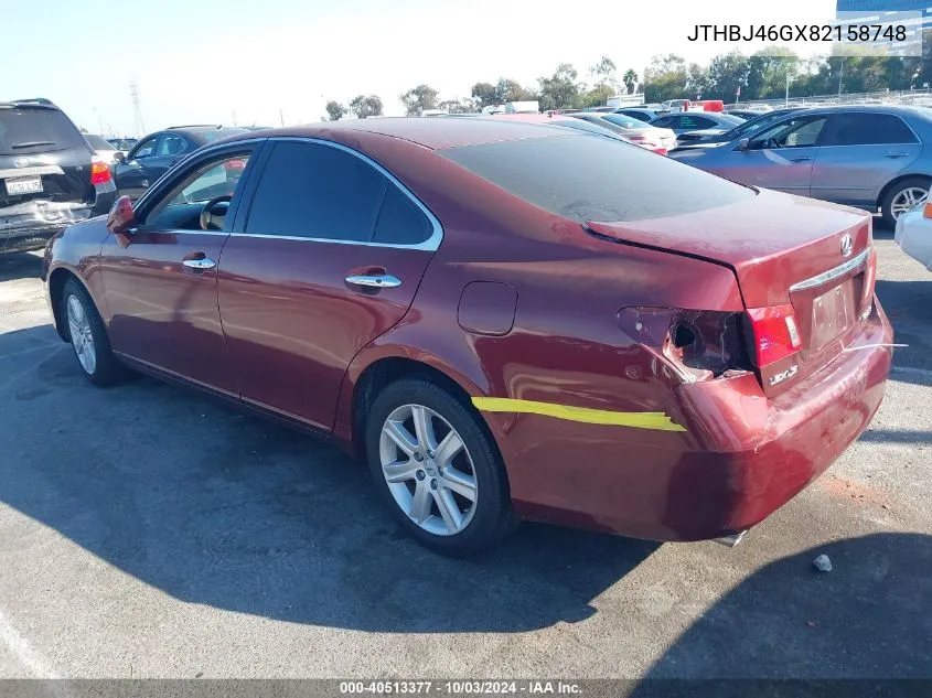 2008 Lexus Es 350 VIN: JTHBJ46GX82158748 Lot: 40513377