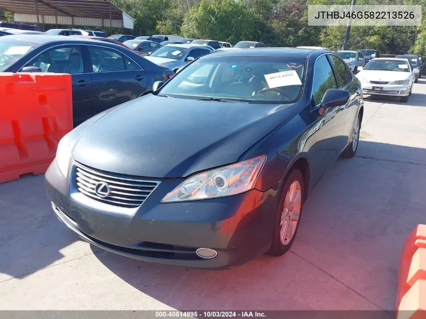 2008 Lexus Es 350 VIN: JTHBJ46G582213526 Lot: 40514995