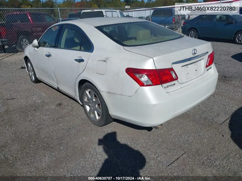 2008 Lexus Es 350 Base (A6) VIN: JTHBJ46GX82220780 Lot: 40630707