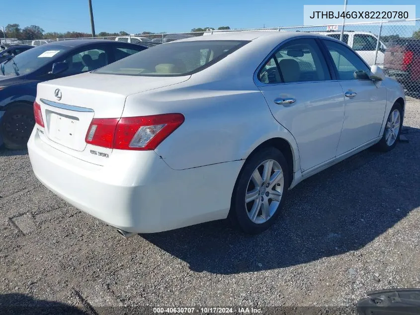 2008 Lexus Es 350 Base (A6) VIN: JTHBJ46GX82220780 Lot: 40630707