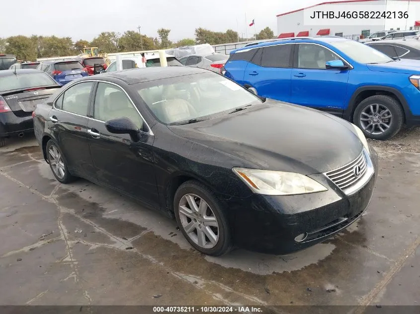 2008 Lexus Es 350 VIN: JTHBJ46G582242136 Lot: 40735211