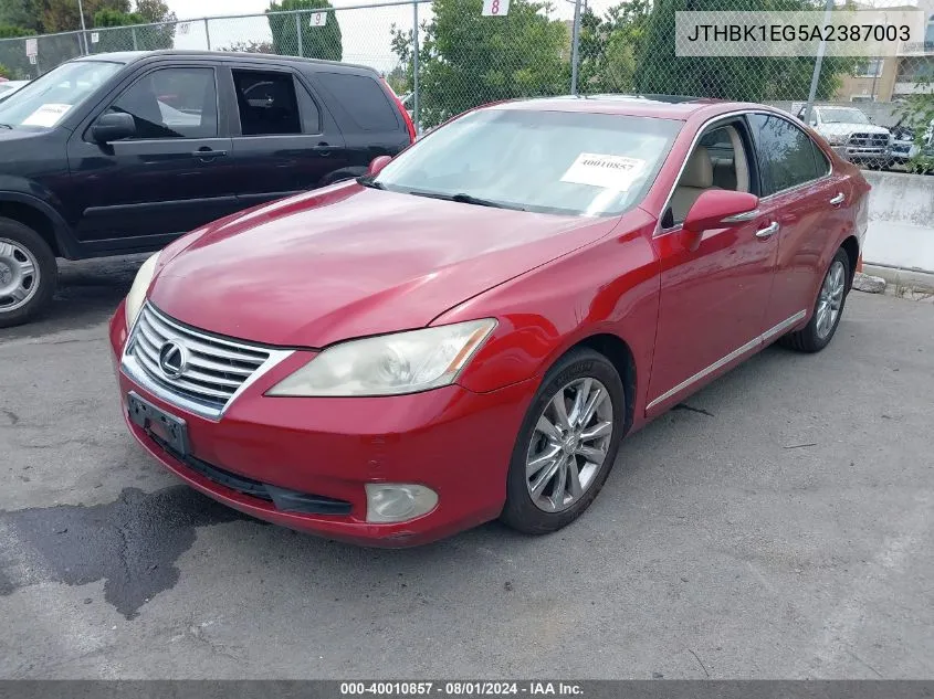 2010 Lexus Es 350 VIN: JTHBK1EG5A2387003 Lot: 40010857