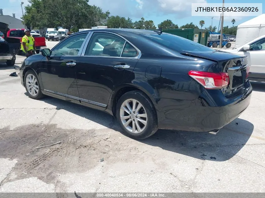 2010 Lexus Es 350 VIN: JTHBK1EG6A2360926 Lot: 40040534