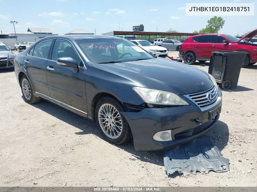 2011 Lexus Es 350 VIN: JTHBK1EG1B2418751 Lot: 39786468