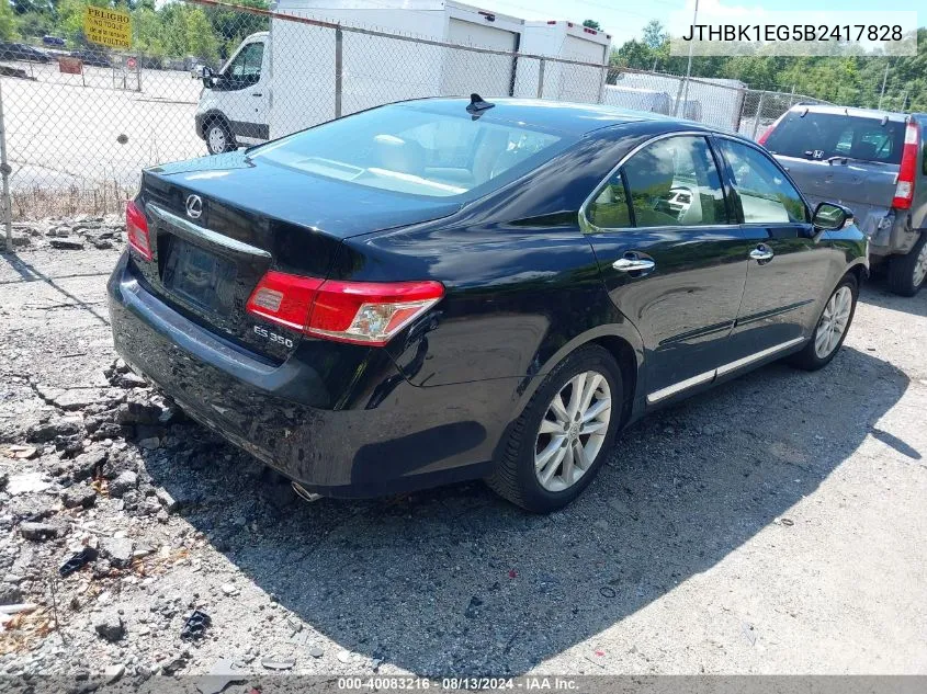 2011 Lexus Es 350 VIN: JTHBK1EG5B2417828 Lot: 40083216