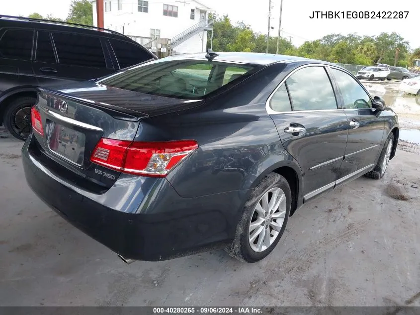 2011 Lexus Es 350 VIN: JTHBK1EG0B2422287 Lot: 40280265