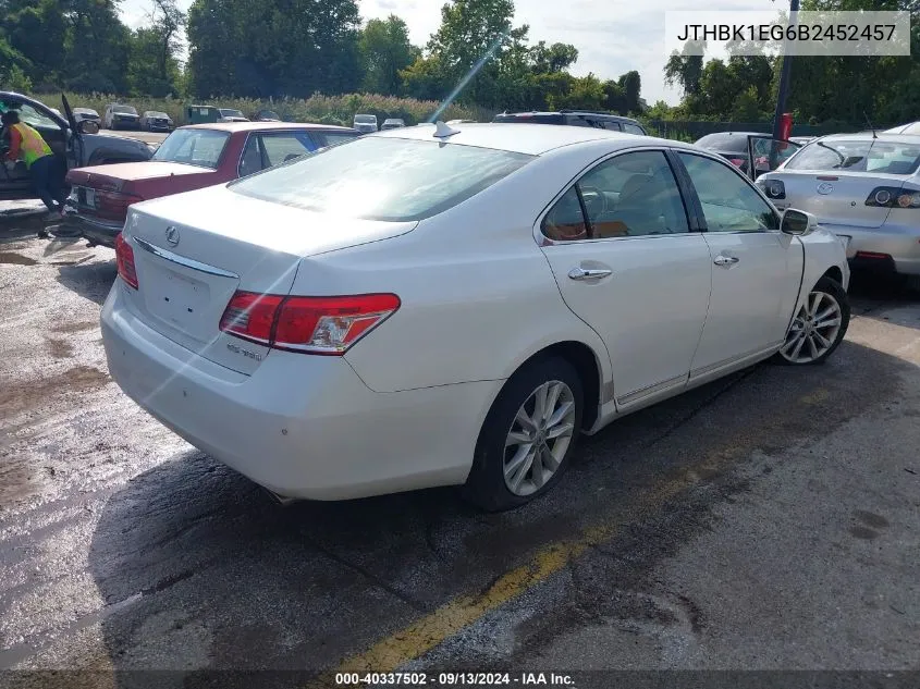 2011 Lexus Es 350 VIN: JTHBK1EG6B2452457 Lot: 40337502