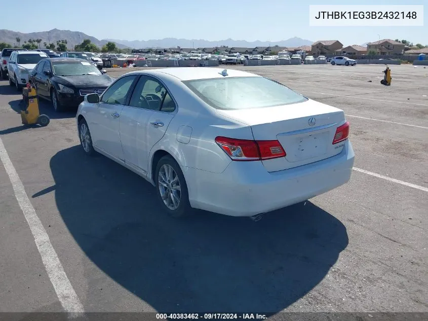 2011 Lexus Es 350 VIN: JTHBK1EG3B2432148 Lot: 40383462