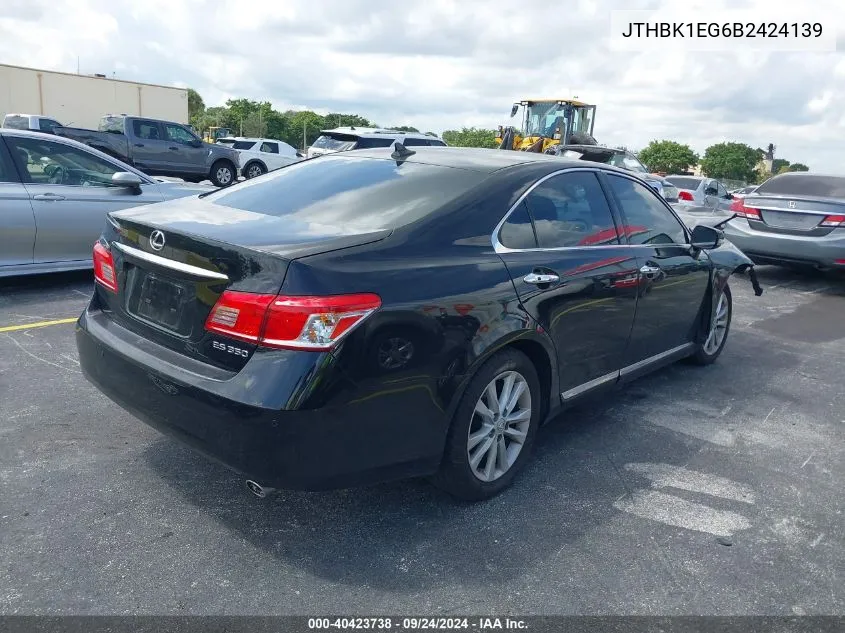 2011 Lexus Es 350 VIN: JTHBK1EG6B2424139 Lot: 40423738