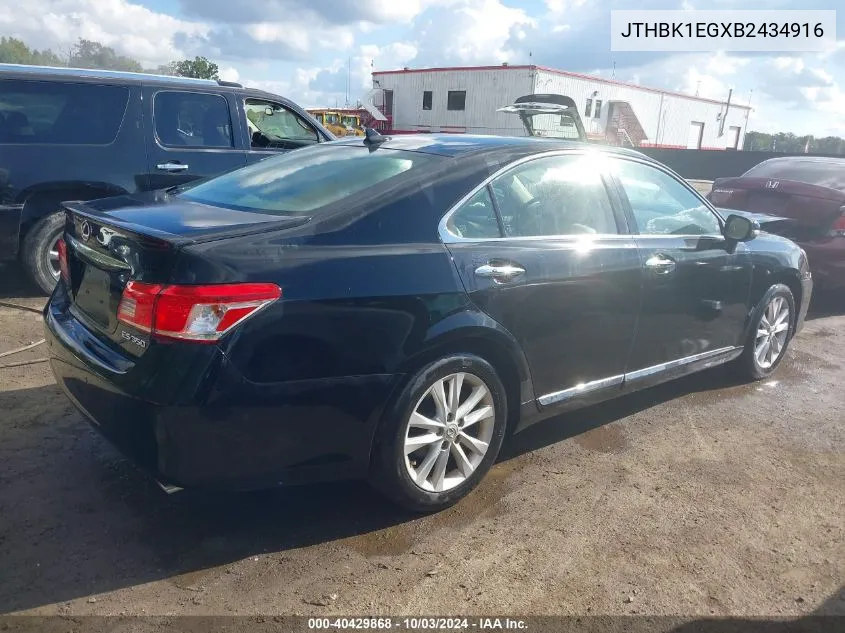 2011 Lexus Es 350 VIN: JTHBK1EGXB2434916 Lot: 40429868