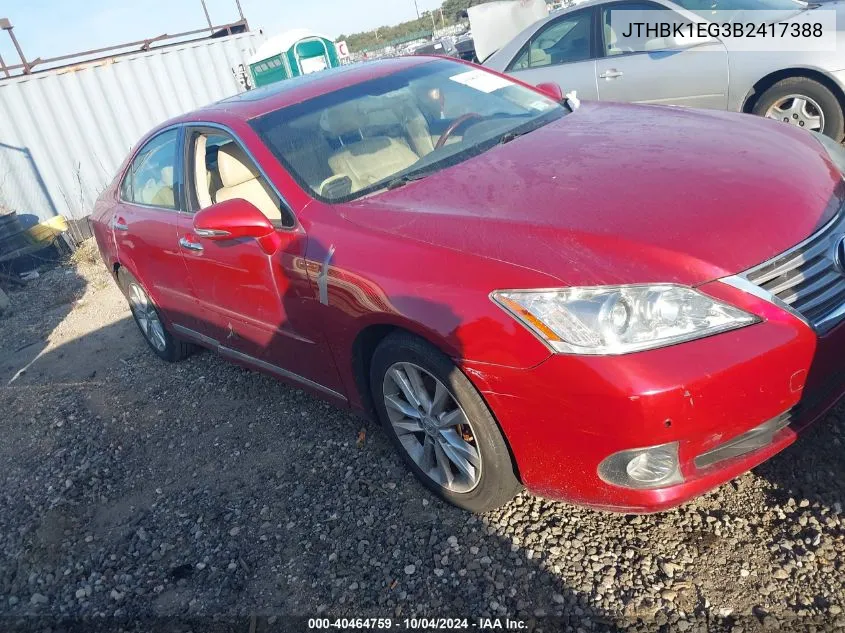 2011 Lexus Es 350 VIN: JTHBK1EG3B2417388 Lot: 40464759