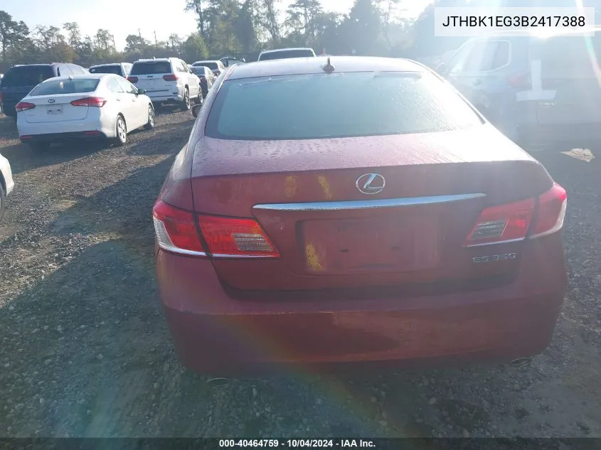 2011 Lexus Es 350 VIN: JTHBK1EG3B2417388 Lot: 40464759