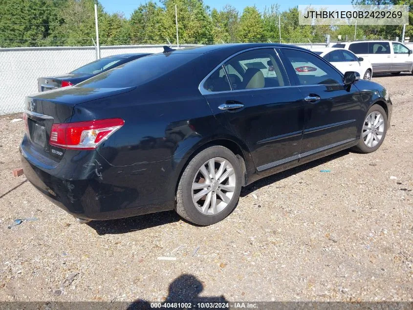 JTHBK1EG0B2429269 2011 Lexus Es 350