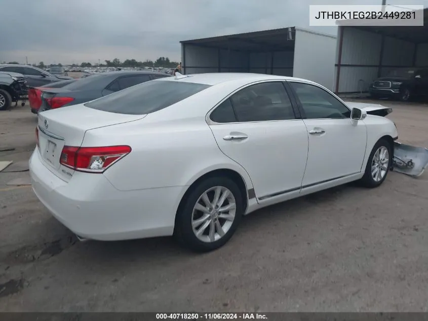 2011 Lexus Es 350 VIN: JTHBK1EG2B2449281 Lot: 40718250