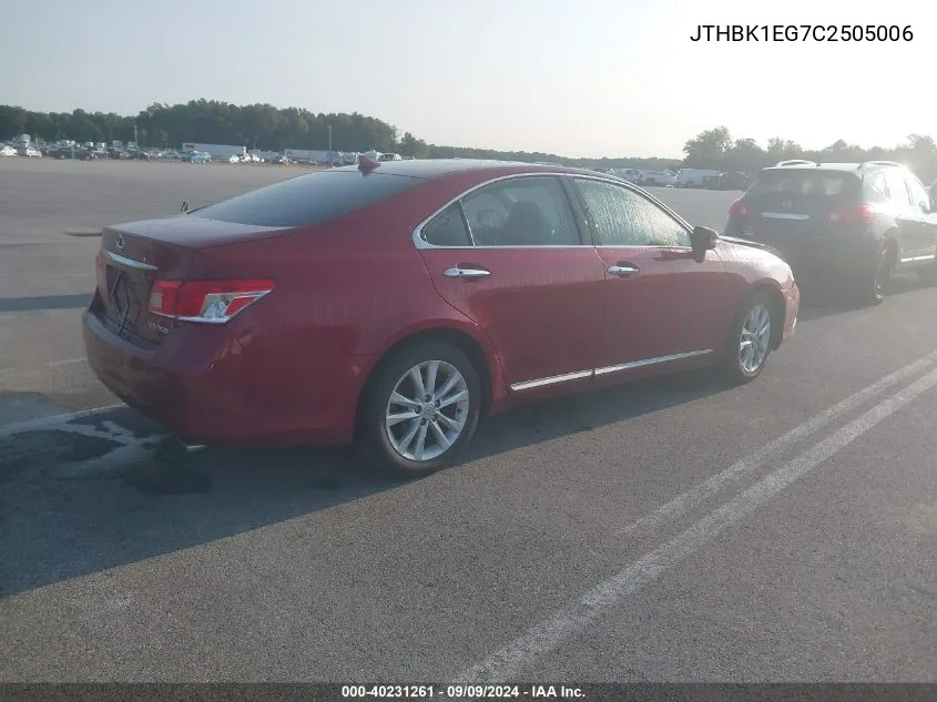 2012 Lexus Es 350 VIN: JTHBK1EG7C2505006 Lot: 40231261