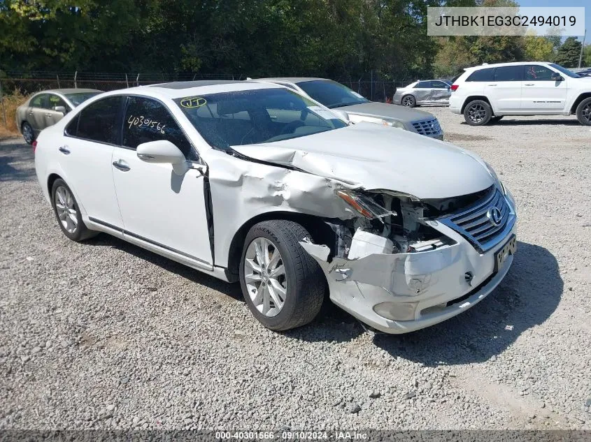 2012 Lexus Es 350 VIN: JTHBK1EG3C2494019 Lot: 40301566