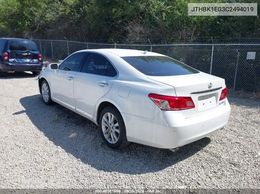 2012 Lexus Es 350 VIN: JTHBK1EG3C2494019 Lot: 40301566