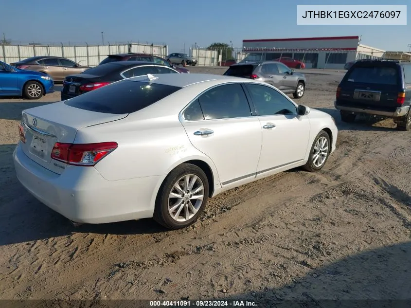 2012 Lexus Es 350 VIN: JTHBK1EGXC2476097 Lot: 40411091