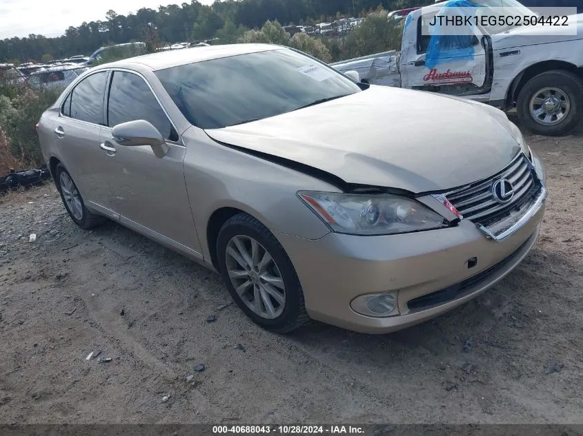 2012 Lexus Es 350 VIN: JTHBK1EG5C2504422 Lot: 40688043