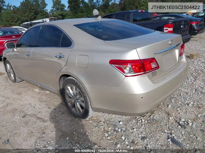 2012 Lexus Es 350 VIN: JTHBK1EG5C2504422 Lot: 40688043