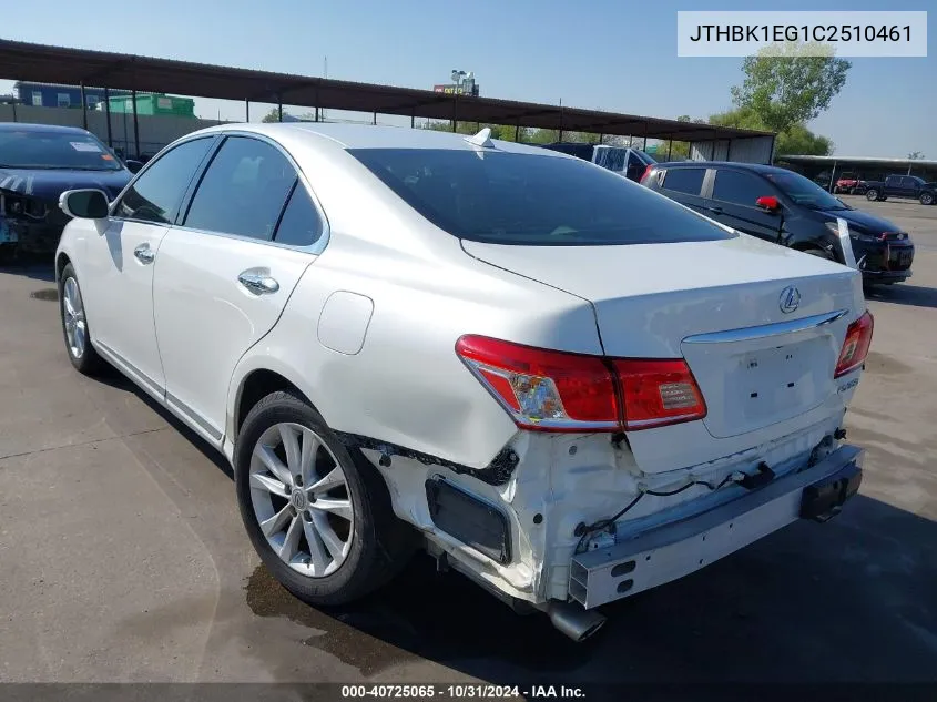 2012 Lexus Es 350 VIN: JTHBK1EG1C2510461 Lot: 40725065