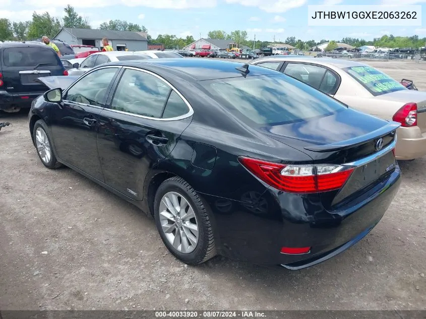 2014 Lexus Es 300H VIN: JTHBW1GGXE2063262 Lot: 40033920