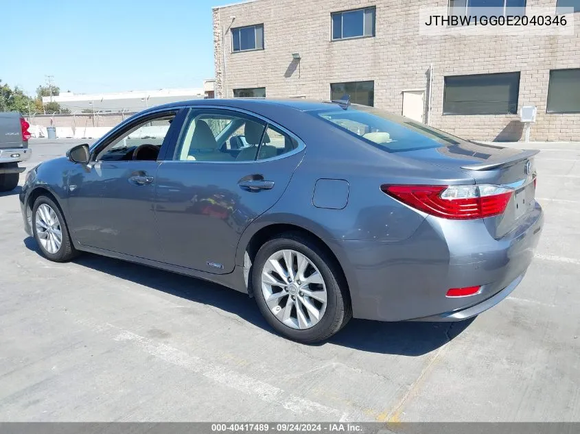 2014 Lexus Es 300H VIN: JTHBW1GG0E2040346 Lot: 40417489