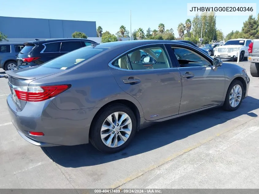 2014 Lexus Es 300H VIN: JTHBW1GG0E2040346 Lot: 40417489