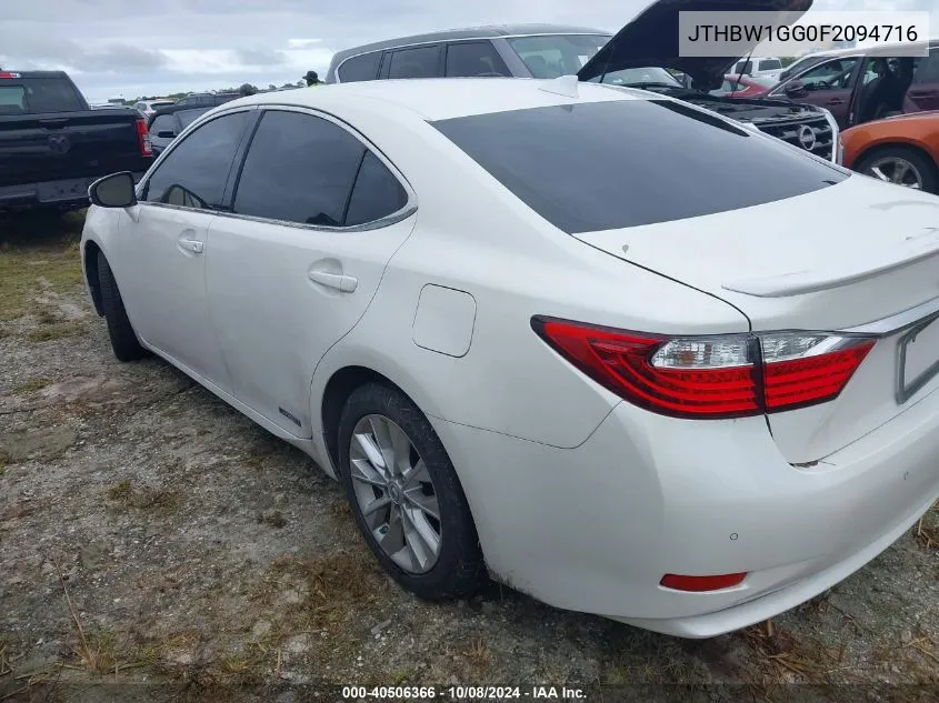 2015 Lexus Es 300H VIN: JTHBW1GG0F2094716 Lot: 40506366