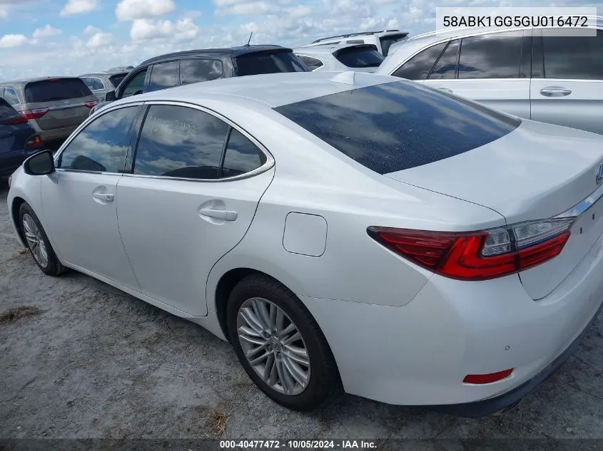 2016 Lexus Es 350 VIN: 58ABK1GG5GU016472 Lot: 40477472