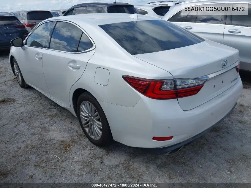 2016 Lexus Es 350 VIN: 58ABK1GG5GU016472 Lot: 40477472