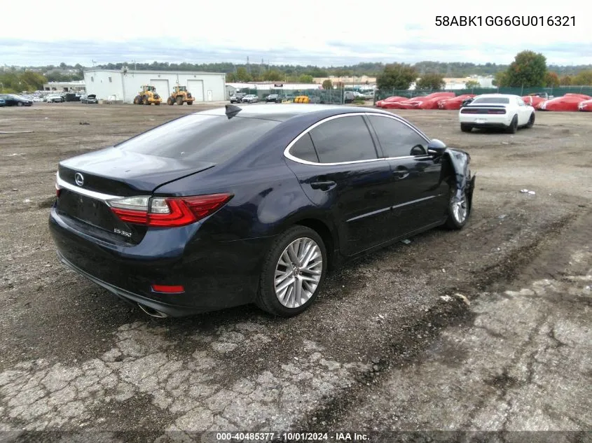 2016 Lexus Es 350 VIN: 58ABK1GG6GU016321 Lot: 40485377