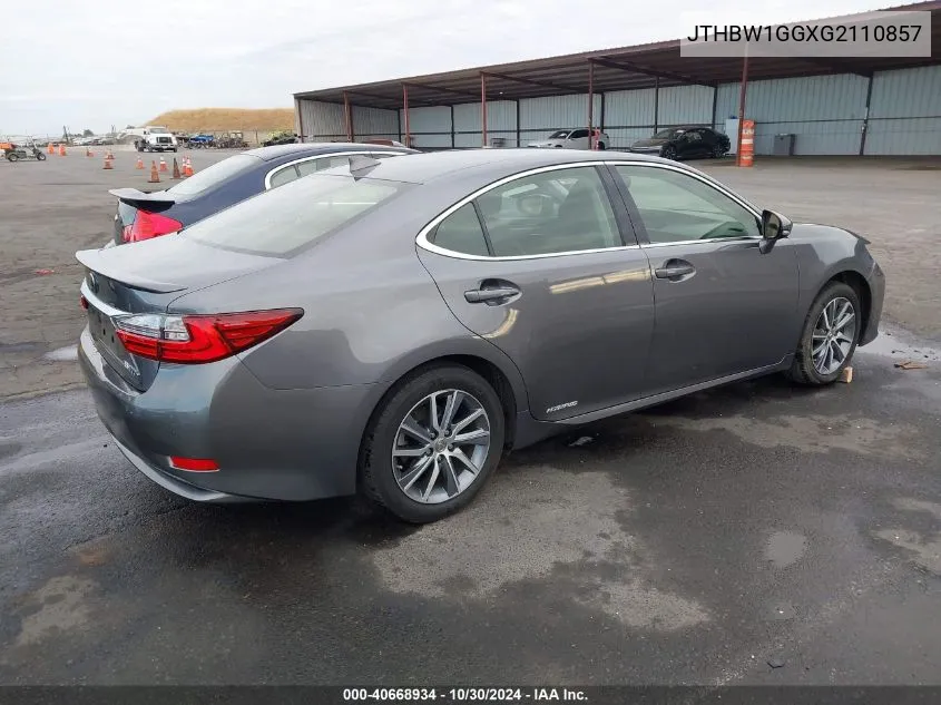 2016 Lexus Es 300H VIN: JTHBW1GGXG2110857 Lot: 40668934