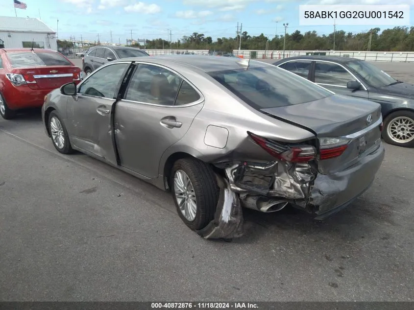 2016 Lexus Es 350 VIN: 58ABK1GG2GU001542 Lot: 40872876