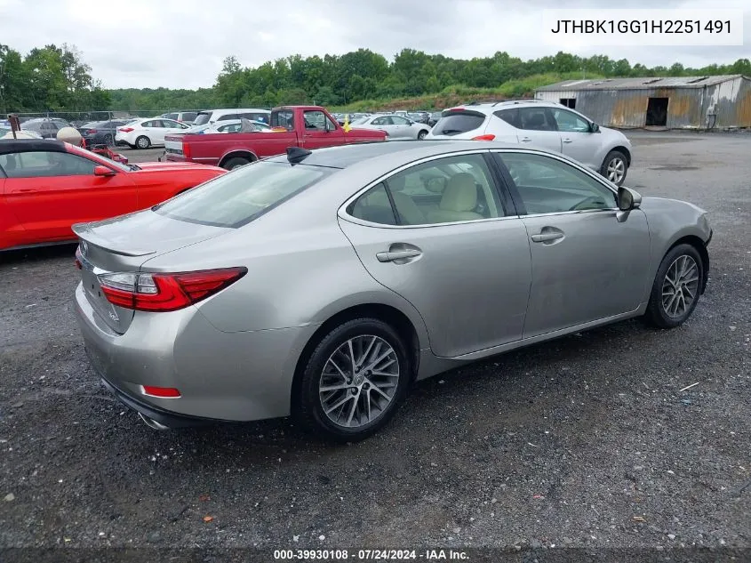 2017 Lexus Es 350 VIN: JTHBK1GG1H2251491 Lot: 39930108